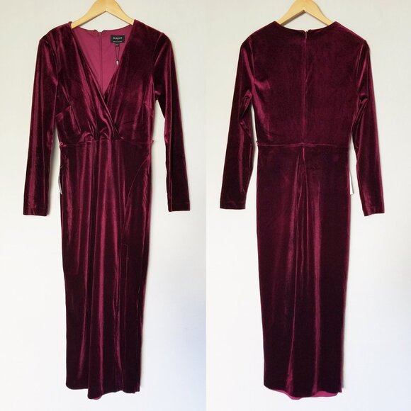 NEW Bardot Morgan Velvet Midi Dress in Burgundy Size 8 Slit Holiday No Belt $119 - Picture 5 of 16